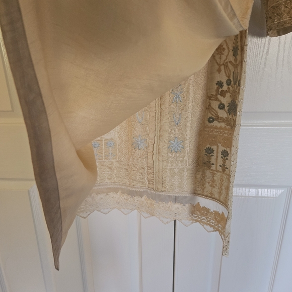 Embroidered Salwar Kameez Dupatta Long Scarf Beige Gold Organza Party Wear Dress - Picture 7 of 14